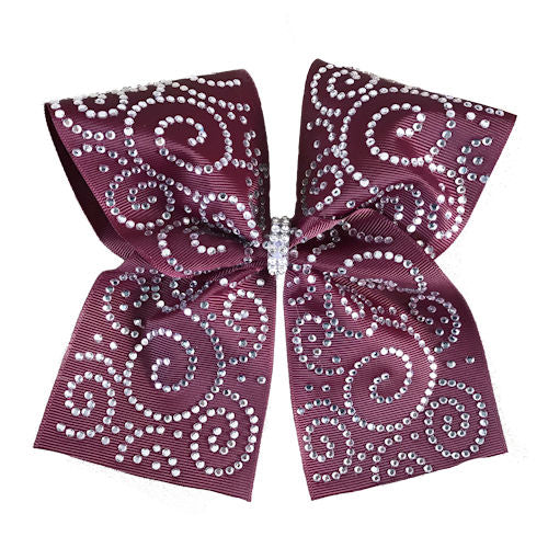 Shown using two strips in crystal rhinestones on burgundy ribbon.