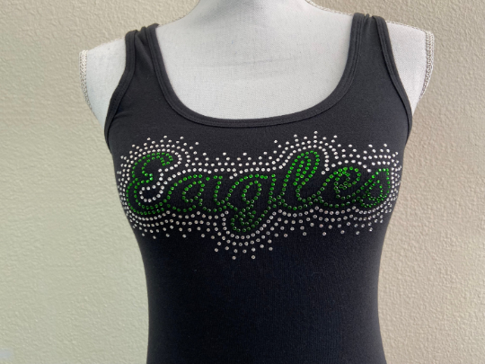 Finished example shown on an extra small tank top.